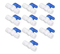 3/8 Inch Inline Shut Off Ball Valve 10 Pack | Food Grade Polypropylene Quick Connect Fittings for Water Purifier/RO System/Garden Hose | Easy Press - Down Locking Clip