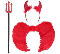 3 accessoires diable cornes trident 58cm ailes - boland 73209 Rouge G