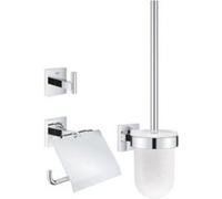 3 Accessoires WC muraux avec brosse et pot, dérouleur papier toilette et patère, acier chromé et verre dépoli, Grohe Quickfix