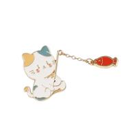 3. Adorable broche de pêcheur, deux options de couleur, bijoux en alliage léger de 4,2 cm, broche décorative pour un usage quotidien tendance, accessoire ludique, chaton, poisson, Wear a hat, Comme