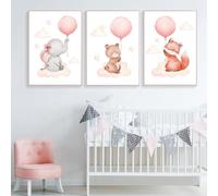 3 Affiche Animaux Bebe 30X40CM Poster Safari Chambre Bébé Rose Elephant Ours Renard Ballon Tableau Savane Bebe Toile Decoration Murale Enfant Fille Poster Chambre Enfant Fille Cadeau sans Cadre