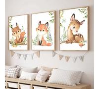 3 Affiche Animaux de la Jungle Poster Bébé Garcon Renard Ecureuil Cerf Beige Brun Tableau Decoration Murale Enfant 30X40CM Toile Animaux de la Foret Deco Chambre Bebe Fille Cadeau sans Cadre