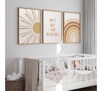 3 Affiche Arc en Ciel Enfant 30X40CM Poster Chambre Bebe Fille Soleil Orange Tableau Decoration Murale Chambre Fille Toile Murale Enfant Bebé Arc en Ciel Affiche You Are My Sunshine Boheme sans Cadre