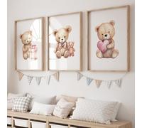 3 Affiche Bébé Ourson Rose 30X40CM Poster Ours Tableau Chambre Bebe Ours Toile Decoration Murale Enfant Fille Affiche Nounours Poster Ourson Bebe Fille Tableau Nounours Cadeau sans Cadre