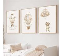 3 Affiche Chambre Bébé Beige 30X40CM Poster Ourson Bebe Ballon Nuage Tableau Montgolfière Toile Decoration Murale Enfant Garcon Affiche Montgolfière Enfant Tableau Nounours Cadeau sans Cadre