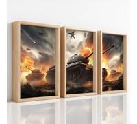3 Affiche Decoration Murale Film Militaire, Grande Poster Mural Impression sur Toile Champ De Bataille Tank Avion De Chasse Histoire Gaming Peintures Pour Couloir Banquets Cuisine, 40 x 60 cm