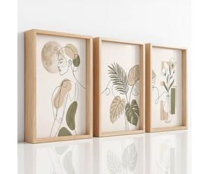 3 Affiche Decoration Murale Moderne Boho, Grande Poster Mural Impression sur Toile Minimaliste Femme Ligne Feuille De Palmier Botanique Élégant Peintures Pour Couloir Banquets Cuisine, 50 x 70 cm