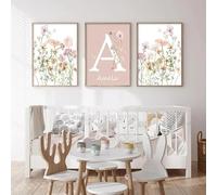 3 Affiche Fleurs Enfant 30X40CM Poster Personnalisé Prénom Fille Tableau Decoration Murale Chambre Bebe Toile Chambre Bébé Fille Poster Fleur Sauvage Affiche Boheme Enfant Cadeau sans Cadre