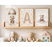 3 Affiche Ours Prenom 30X40CM Poster Ourson Bebe Tableau Decoration Murale Nounours Toile Chambre Enfant Garçon Affiche Personnalisée Enfant Beige Tableau Ourson Chambre Bébé Cadeau sans Cadre