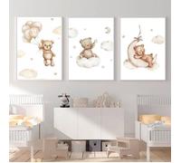 3 Affiche Ourson Chambre Bebe Poster Beige Tableau Ours Enfant Decoration Murale 30x40cm Impression sur Toile SANS CADRE