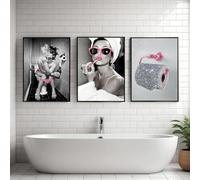 3 Affiche Salle de Bain Noir et Blanc 30X40CM Poster Toilette WC Tableau Decoration Murale Femme Toile WC Noir et Blanc et Rose Affiche Murale Toilette Poster Salle de Bain Rose Modern sans Cadre
