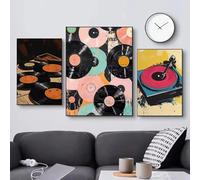3 affiches d'illustration de tourne-disque de musique rétro, impression sur toile, peinture murale, salon, chambre à coucher, décoration de la maison 50x70cmx3 sans cadre