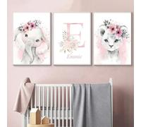 3 Affiches Prenom Enfant Safari 30x40cm Tableau Animaux Chambre Bébé Posters Personnalisé Toile Decoration Murale Rose Fille Garcon Cadeau SANS CADRE