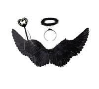 3 ailes d'ange noir avec auréole & baguette magique set,60 cm d'ailes d'ange noir accessoires de diable,costume d'ange et de diable enfants pour Halloween carnaval cosplay fête carnaval déguisement