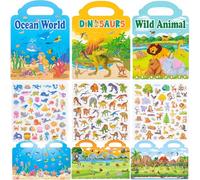 3 Albums Reusable Sticker Book Livre Autocollant Enfant Autocollant Reutilisable Enfant Lmpermé Ables et Indéchir Ables Livre Gommettes Enfants 3 Ans (Animaux Dinosaures et Poissons de Mer)