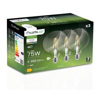 3 ampoules LED E27 G95 8W = 75W 880lm 4000K blanc neutre filament 360? LumiLED