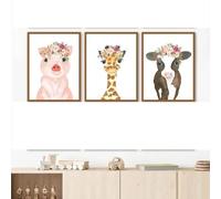 3 animaux de bande dessinée simples éléphant ours zèbre lapin vache pingouin art mural affiche impression maison chambre salon décor 30x40cmx3 sans cadre