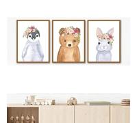 3 animaux de bande dessinée simples éléphant ours zèbre lapin vache pingouin art mural affiche impression maison chambre salon décor 30x40cmx3 sans cadre