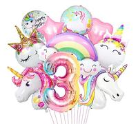 3 Ans Decoration Anniversaire Licorne, Ballon Aluminium Licorne, Géants Ballons Numéro 3, Étoile Arc-en-Ciel Ballon, Fournitures Fête Licorne pour Fille Anniversaire Fête Décorations