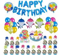 3 Ans Shark Anniversaire Enfants Décoration,Hai Decor D'anniversaire,Shark Party Supplies Set Inclus Ballons,Gâteaux Toppers,Bannières Convient pour les Fêtes Anniversaire Enfants