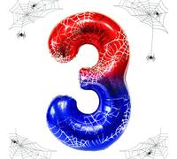3 Ans Spider Ballon Chiffre Anniversaire, 40 Pouces Ballon Chiffre Motif Toile D'araignée, Ballons en Aluminium Numéro Garcon per Décorations de Fête D'anniversaire à Thème (3)