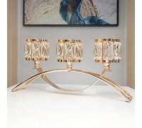 3 Arms Crystal Bowl Tealight Candelabra Votive Candle Stand, Candlestick Holders Wedding centerpieces for Tables Crystal Candlestick，Centerpiece Table Decorations (Gold)