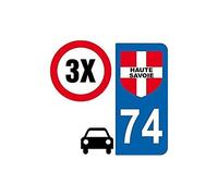3 autocollants Style plaque immatriculation auto Département 74 Haute Savoie sticker - Couleur : arrondis - Angles : arrondis