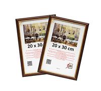 3-B Lot de 2 Cadres BARI RUSTIQUE - brun foncé/or - 20x30 cm - cadre photo en bois exotique avec verre acrylique