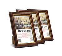 3-B Lot de 3 Cadres BARI RUSTIQUE - foncé brun/or - 10x15 cm - cadre photo en bois exotique avec verre acrylique