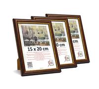3-B Lot de 3 Cadres BARI RUSTIQUE - foncé brun/or - 15x20 cm - cadre photo en bois exotique avec verre acrylique