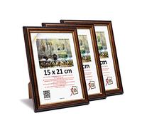 3-B Lot de 3 Cadres BARI RUSTIQUE - foncé brun/or - 15x21 cm (A5) - cadre photo en bois exotique avec verre acrylique