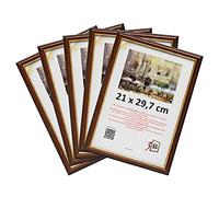 3-B Lot de 5 Cadres BARI RUSTIQUE - brun foncé/or - 21x29,7 cm (A4) - cadre photo en bois exotique avec verre acrylique