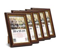 3-B Lot de 5 Cadres BARI RUSTIQUE - foncé brun/or - 10x15 cm - cadre photo en bois exotique avec verre acrylique