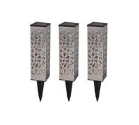 Lumisky Balises solaires ORGANIC INOX LED blanc chaud ombre portée H31 cm – lot de 3