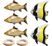 3 Ballons De Carassin Et 2 Ballons De Poisson Faucille, Équipés De 2 Rubans Dorés, De Ballons De Poisson Simulés, De Ballons En Aluminium, De Ballons De Fête