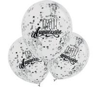 3 ballons latex bio confettis anniversaire argent - cda 36420jaar Gris G