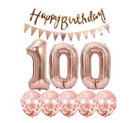3 ballons numéro 100+ guirlande d'anniversaire haappy + bannière or rose ballon 100e anniversaire + 5 ballons confettis garçon fille 100 décoration anniversaire numéro ballon 100 ballons 100