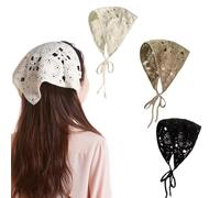 3 bandanas au crochet, style mignon, tricotés à la main, bandanas vintage pour cheveux triangulaires avec attaches pour femmes et filles