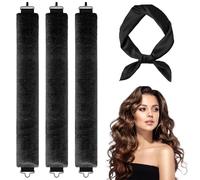 3 bigoudis sans chaleur et rouleaux de séchage de nuit - Bandeau sans chaleur, lissage de nuit pour cheveux ondulés, kit de coiffage réglable en velours (noir)