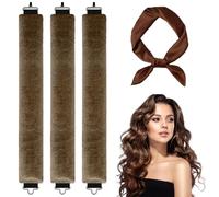 3 bigoudis sans chaleur et rouleaux de séchage de nuit - Bandeau sans chaleur, lissage de nuit pour cheveux ondulés, kit de coiffage réglable en velours (marron)