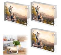 3 blocs Cadre photo en acrylique 84 x 55 mm, photo magnétiques transparents double face, affichage photo sans cadre de bureau, mini cadres photo mignons pour mini photos 3 pouces, film Fujifilm et Pol