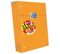 Oxford Lot de 3 Bloc-Notes agrafés A4+ (21 x 31,5 cm) 160 p. petits carreaux 5x5 mm, perforés orange
