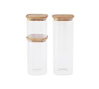 Pebbly - Set 3 boîtes alimentaires carrées en verre PKV-035 G - couvercles bambou, empilables