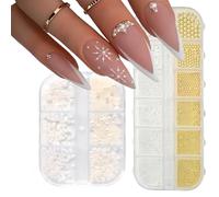 3 Boîtes Bijoux Ongles Nail Art-Petites Billes d'Acier et Demi-Cercle de Perles, Strass Ongle Nail Art Dans Différentes Spécifications, Deco Ongle Nail Art pour Différents Styles