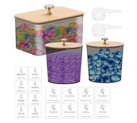 3 Boîtes De Rangement à Linge Avec étiquettes,en Plastique Haute Capacité De Stockage De Poudre à Lessive,Plastique Rangement De DéTergent Pot Avec Couvercle En Bambou,16 Étiquettes et 2 Cuillères
