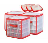 Boîtes de rangement - infactory - 3 pièces - pour 64 boules de Noël Ø 6 cm - Rouge - Plastique