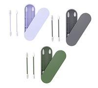 3 boîtes de tiges de coton silicone, lavables à double extrémité, réutilisables, tampons en spirale, avec boîte de rangement, nettoyage quotidien des oreilles de maquillage (gris, vert, bleu)