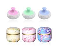 3 Boîtes Métalliques À Motif Floral Et 3 Bouffées De Poudre En Peluche, Pompons Pour Le Corps, Bouffées De Poudre Douces Et Moelleuses, Ensemble De Bouffées De Poudre Portables.