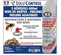 3 Bombes 600ml Guêpes, Frelons, Frelons Asiatiques - Destruction des nids - Longue portée 6m - Maxi format