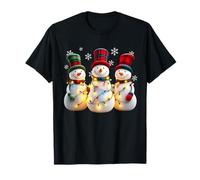 3 Bonhommes de Neige Famille Noël avec lumières Femmes Hommes Enfants T-Shirt